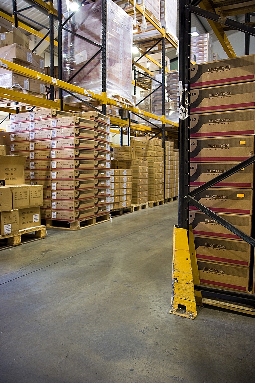 A picture of boxes in a warehouse.