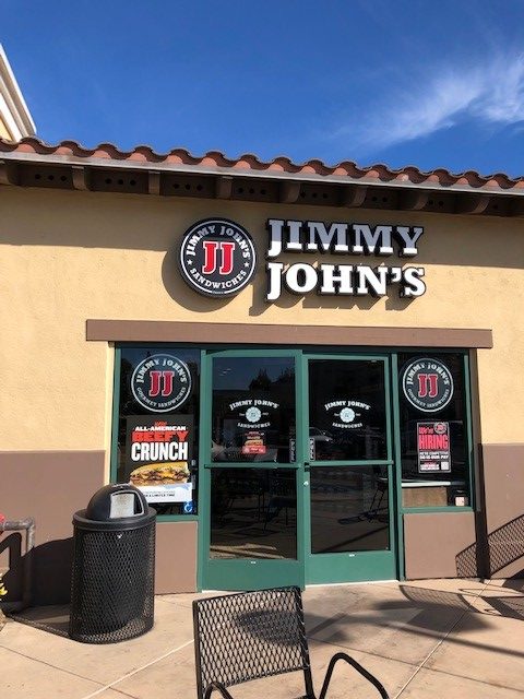 A Jimmy John's sub shop in a strip mall.